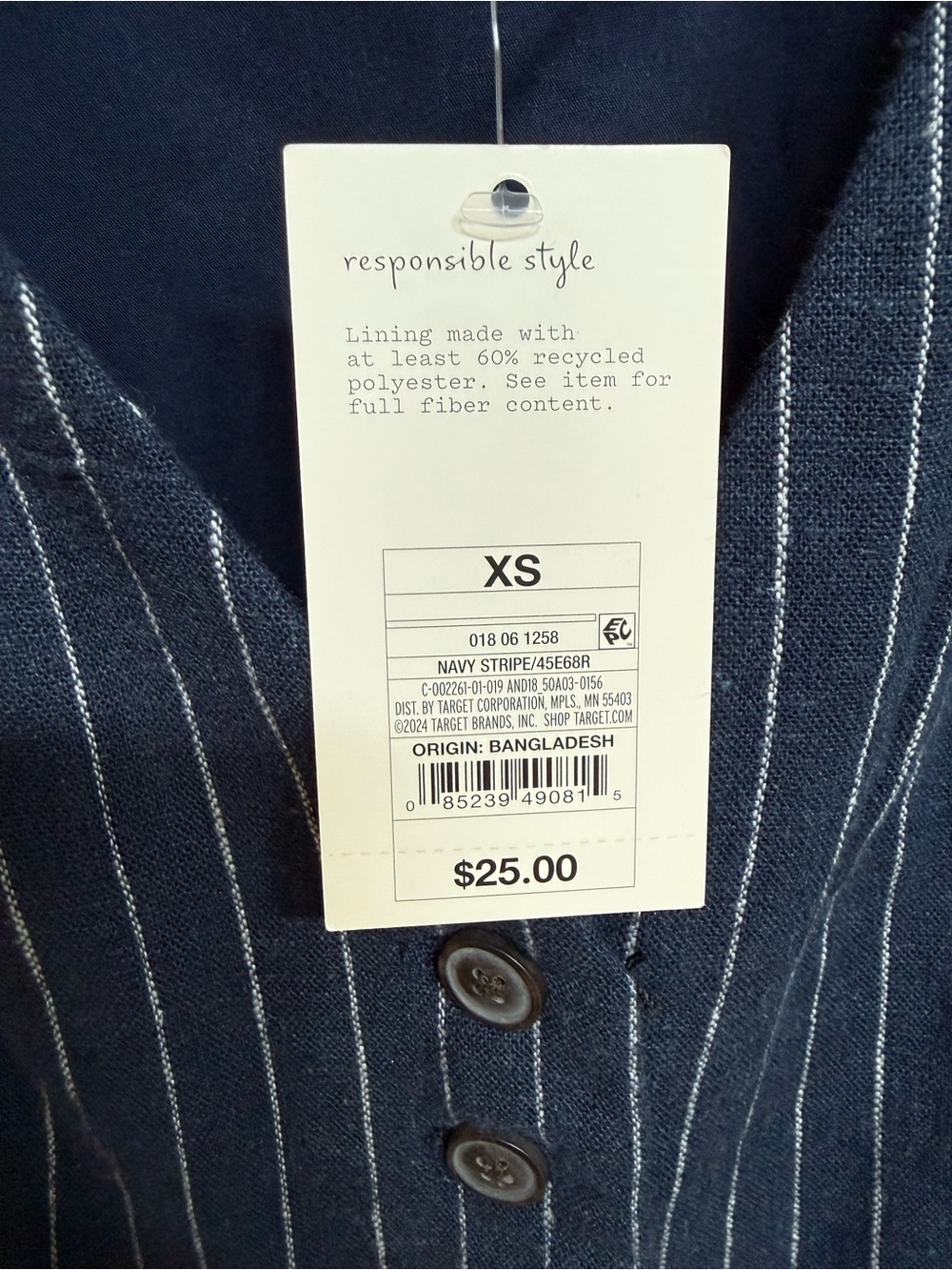 A NEW DAY Navy Pinstripe Button Front Vest- women’s size XS - NEW! - Picture 3 of 8